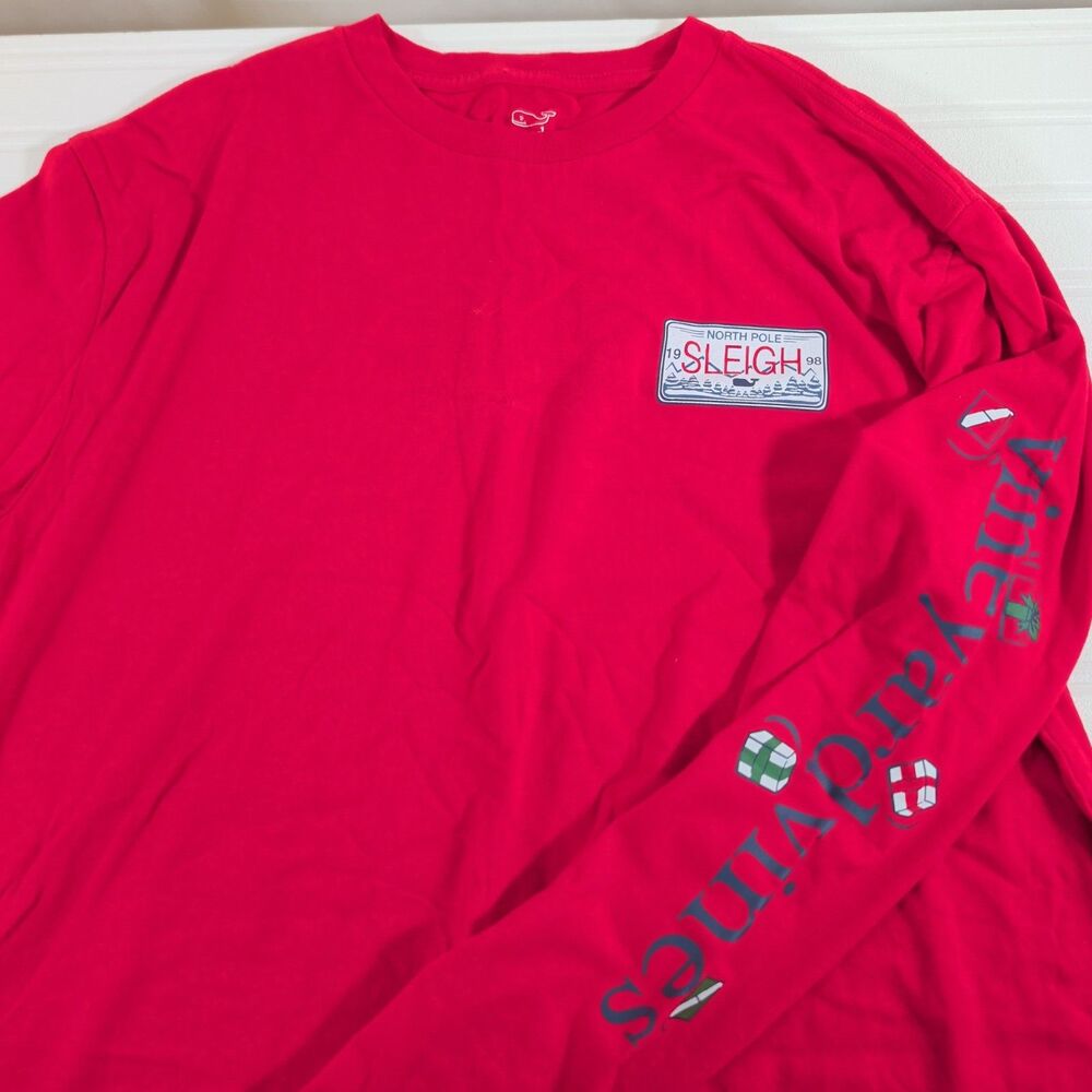 Vineyard Vines Men's M Christmas Santa Truck Ho Ho Hold On Red Long Sleeve Tee